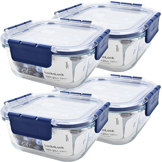 LocknLock 樂扣樂扣 頂級透明耐熱玻璃保鮮盒, 容器 + 蓋子, 4組