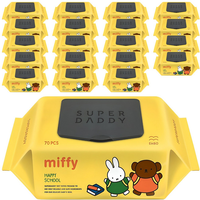 슈퍼대디 미피 신학기 에디션 엠보싱 아기물티슈 캡형, 70g, 70매, 20개
