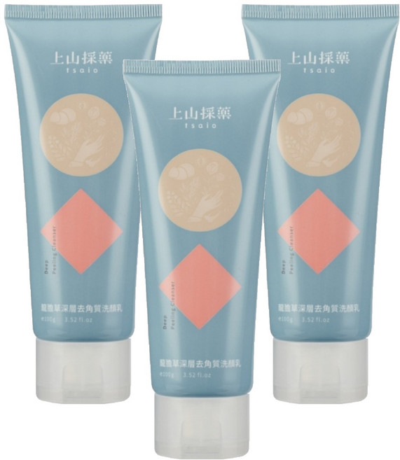 tsaio 上山採藥 龍膽草深層去角質洗顏乳 含植物萃取精華 含杏核粒子 溫和代謝角質, 100g, 3條