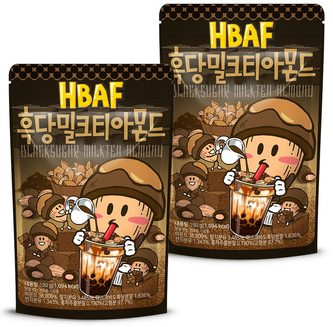 HBAF 흑당 밀크티 아몬드, 190g, 2개