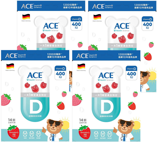 ACE SUPER KIDS 維他命D軟糖 全素, 2g, 14顆, 4包