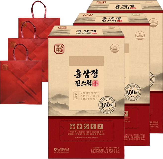 한삼인 홍삼정 진스틱 100p + 쇼핑백, 1kg, 3개