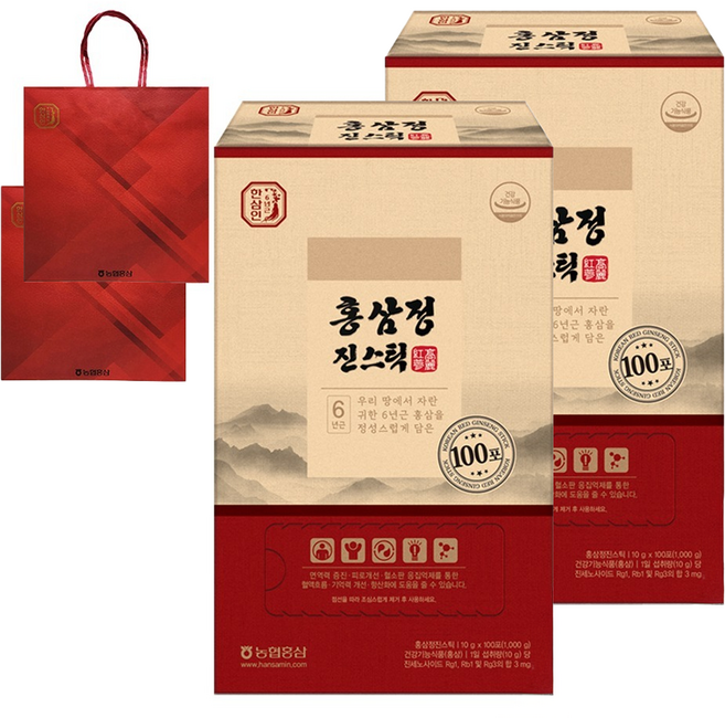 한삼인 홍삼정 진스틱 100p + 쇼핑백, 1kg, 2개