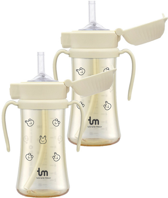 토비앤몰리 여아용 PPSU 원터치락 빨대컵, 280ml, 2개, 돗바니 바닐라