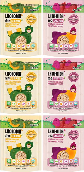 Naeiae 蔬菜米圈圈組 柔軟易融化 寶寶副食品 40g, 甜南瓜口味 + 紫薯口味, 240g, 1組