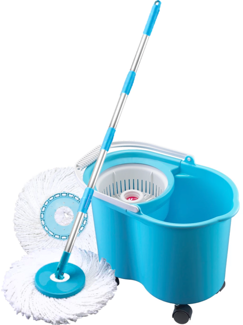 U-mop 超長桿 + 移動桶手壓式旋轉拖把組 相容他牌脫水桶, 1組
