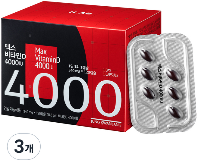 정관장 정품 맥스 비타민D 4000IU 40.8g, 120정, 3개