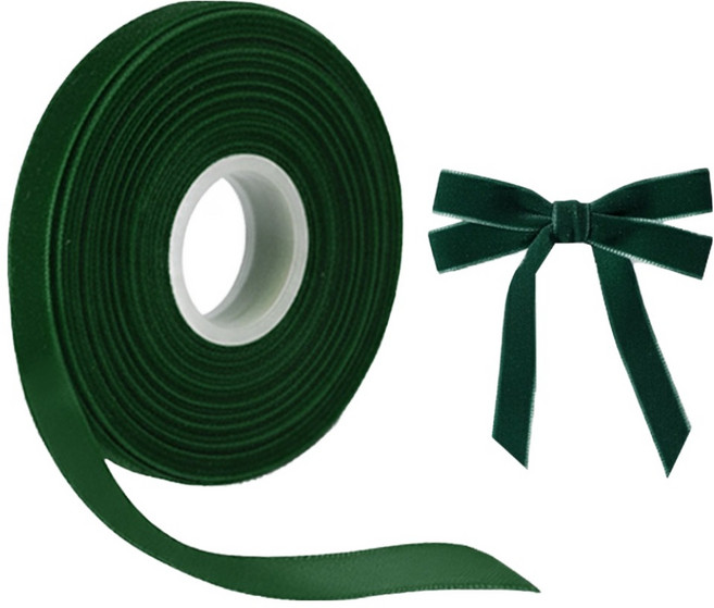 리코즈 DIY 벨벳 리본끈 포장 리본 오너먼트 액세서리 공예 10mm, 벨벳 딥그린, 1개, 9m