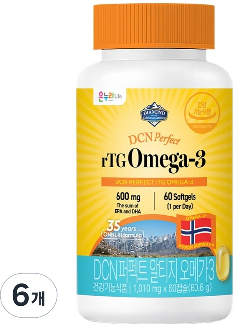 다이아몬드캘리포니아뉴트리션 DCN 퍼펙트 알티지 오메가3 60.6g, 6개, 60정 - 쿠팡