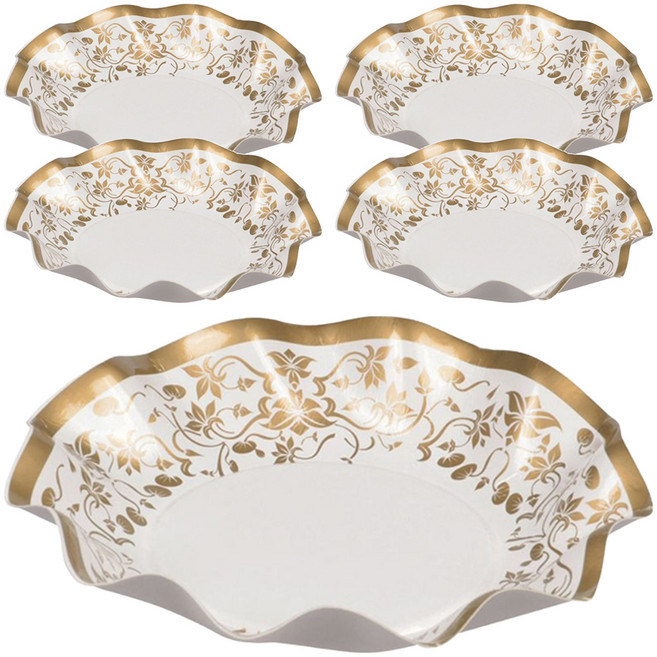 PEARL LIFE 珍珠金屬 WAVE系列 一次性餐具 金色波紋淺碗 D-303 17cm, 5個, 1組