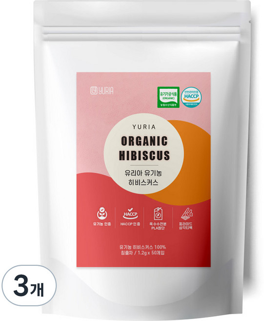 유리아 유기농 히비스커스 생분해 삼각티백, 1.2g, 50개입, 3개