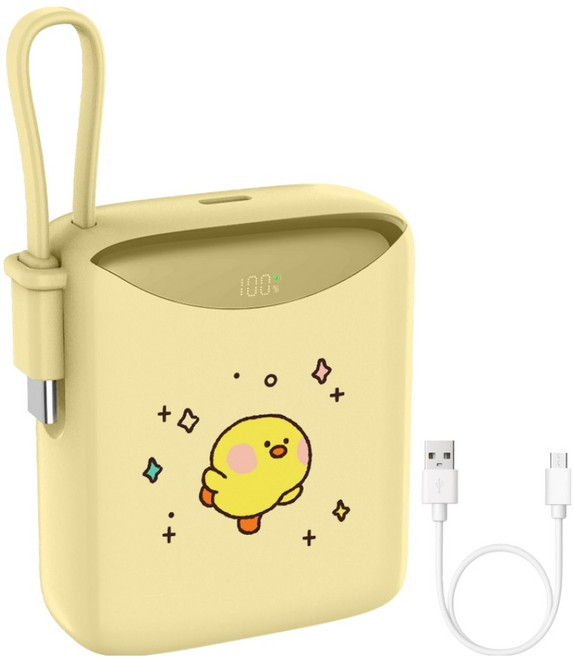 보바 라인프렌즈 22.5W 고속충전 일체형 휴대용 미니 보조배터리 10000mAh C타입, VA-114, 옐로우 샐리니