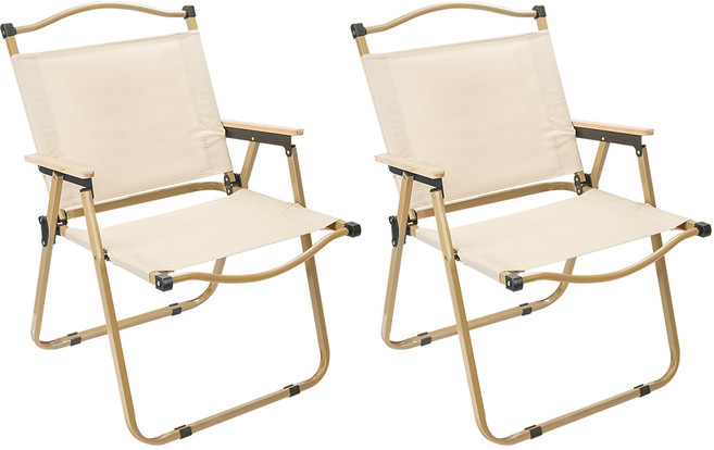코멧 아웃도어 우드 폴딩 캠핑 로우체어, 베이지, 2개