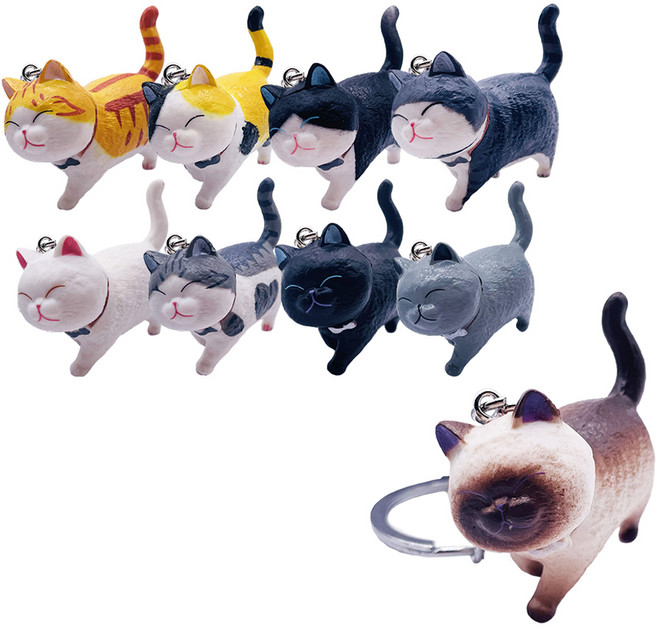 월드크린 산책하는 고양이 키링 9종 세트 40 x 45 mm, 혼합색상, 1세트