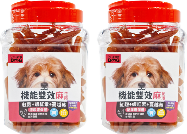 by DOG 3個月以上犬用 機能雙效麻花捲, 紅麴 + 蝦紅素 + 蔓越莓, 800g, 2罐