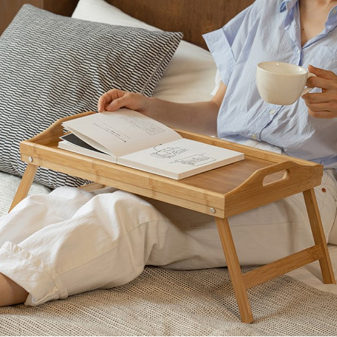 생활살림 대나무 접이식 2IN1 쟁반 테이블, 우드