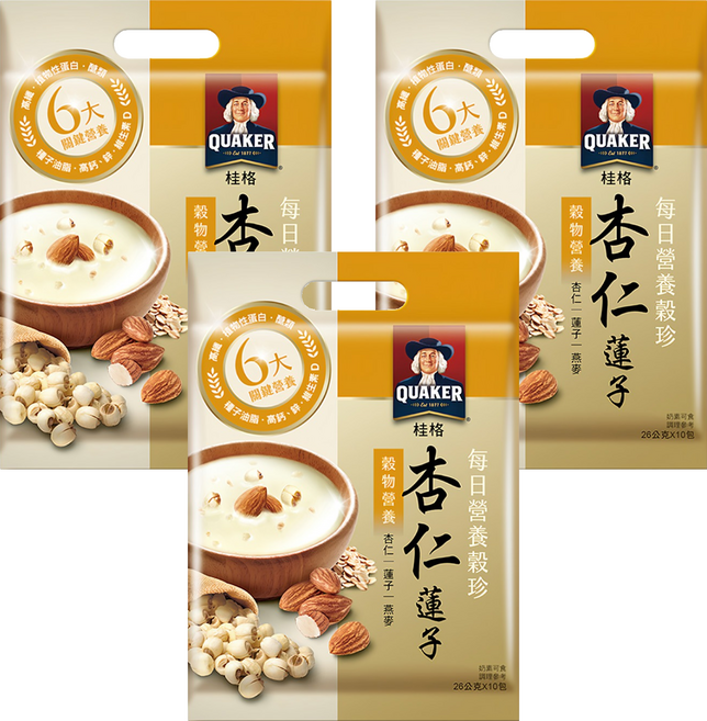 QUAKER 桂格 每日營養穀珍杏仁蓮子, 26g, 10包, 3袋