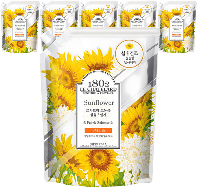 르샤트라1802 실내건조 고농축 섬유유연제 선플라워 리필, 1.6L, 6개