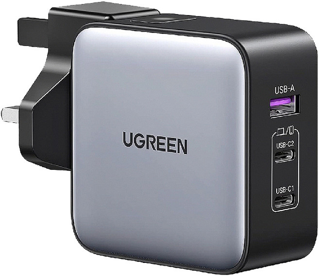 UGREEN 綠聯 三口氮化鎵快充充電器 65W, 黑色 + 灰色, 1個