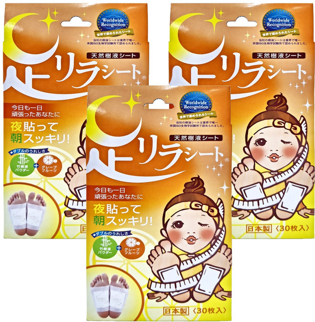 Ashirira 樹之惠 天然樹液足底舒緩貼布 葡萄柚香味, 30片, 3盒