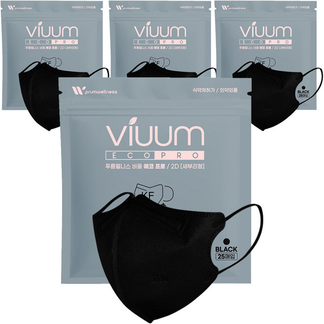 비움 에코 보건용 마스크 성인용 KF94, 25매입, 4개, 블랙