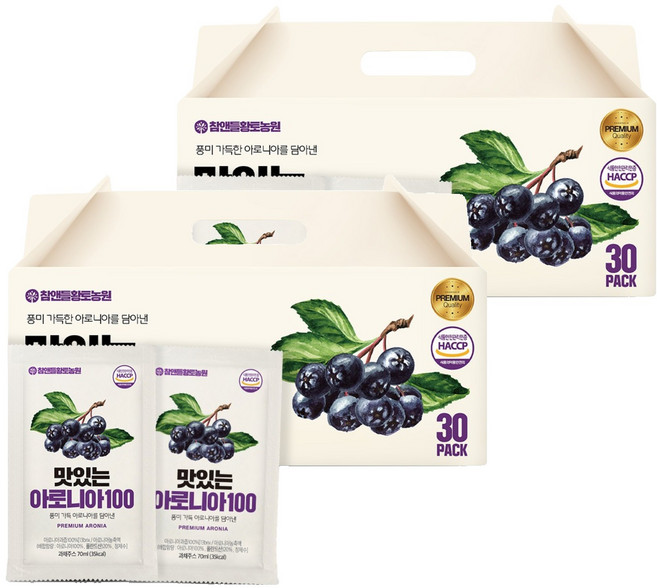 참앤들황토농원 맛있는 아로니아100 즙 30p, 2.1L, 2박스