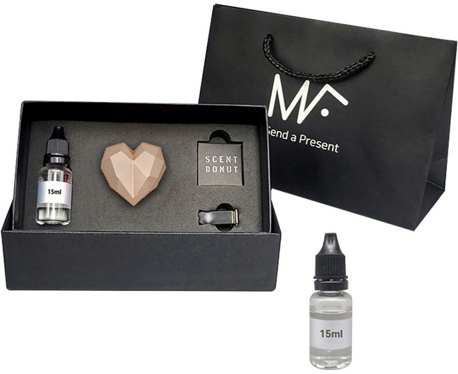 엠퓨처 차량용 하트 방향제 매트로즈골드 + 오일 15ml x 2p 세트 + 쇼핑백, 1세트, 블랙체리