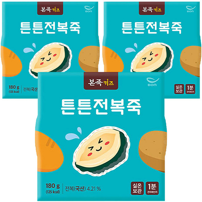 본죽 키즈 튼튼 전복죽, 180g, 3개