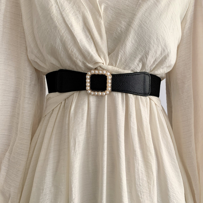 Afecto 女士珍珠點綴彈性腰帶