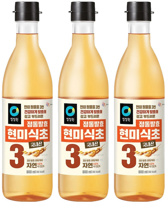 청정원 정통발효 현미 식초, 800ml, 3개