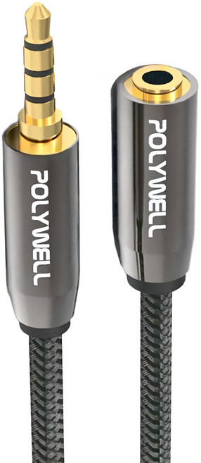 POLYWELL 寶利威爾 3.5mm立體聲麥克風音源延長線 公對母 4極 3m, PW15-W52-B013, 槍黑色, 1條