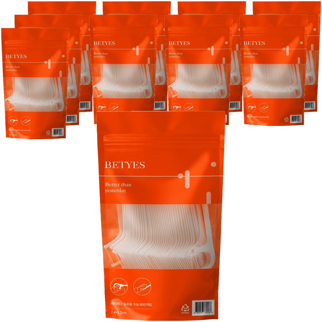 베티에스 일회용 치간 치실, 10개, 600개입, 7.4cm