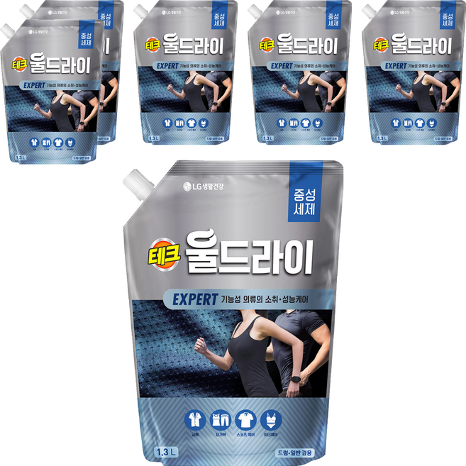 테크 울드라이 중성세제 엑스퍼트 액상세제 리필, 1.3L, 6개