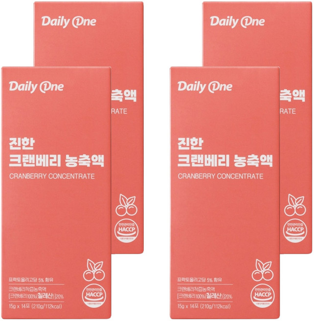 데일리원 진한 크랜베리 농축액, 210g, 4개