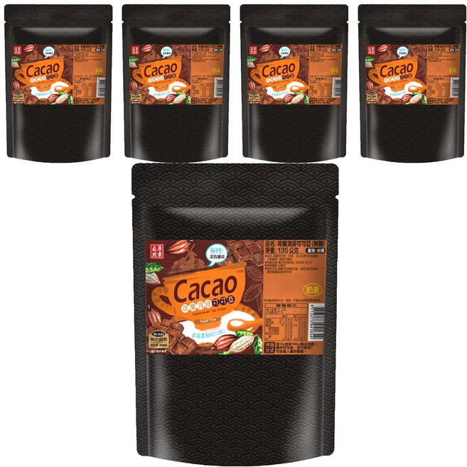 自然原素 荷蘭頂級可可亞 無糖, 135g, 5包, 1包