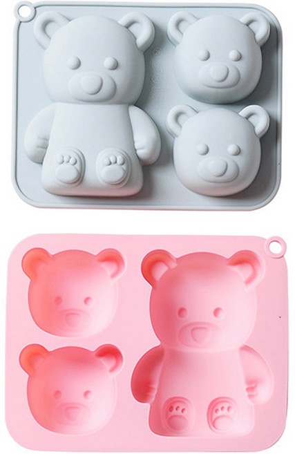 이홈베이킹 해피곰 실리콘몰드 3구 2종 세트, 블루 + 핑크, 1세트