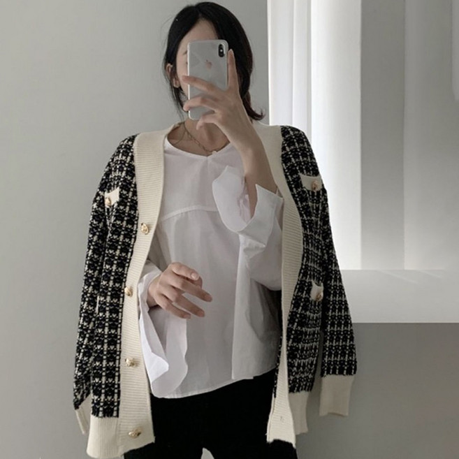 PEONIST 女款提花粗花呢針織開襟衫