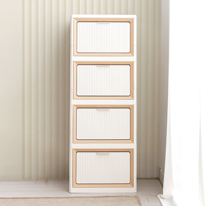 올리빙 올리 폴드 서랍장 4단, 화이트베이지, 400 x 350 x 1060 mm, 1개
