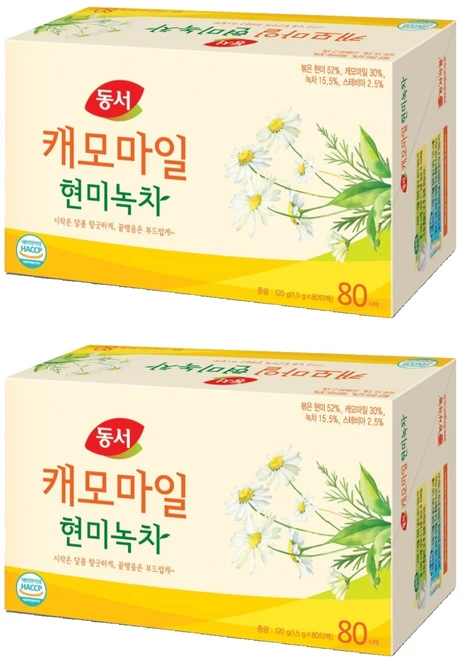 동서 캐모마일 현미녹차, 1.5g, 80개입, 2개 - 쿠팡