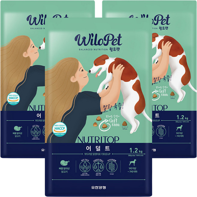 윌로펫 전연령 강아지 뉴트리탑 소프트 기능성 사료, 닭, 1.2kg, 3개