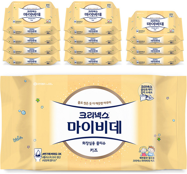 마이비데 키즈 화장실용 물티슈 리필형, 56매, 12개