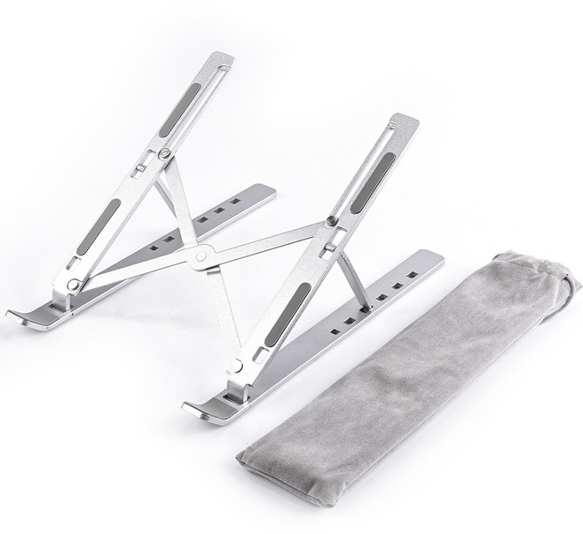 누아트 높이조절 휴대용 알루미늄 접이식 아이패드/맥북/노트북 15.6인치 호환 쿨링 거치대 + 전용 파우치 포함, 실버, 1개