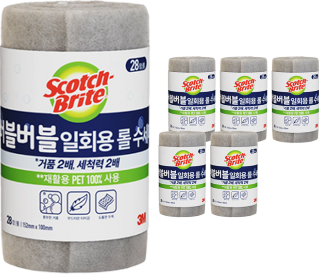 스카치브라이트 3M 버블버블 일회용 롤 수세미, 28개입, 6개
