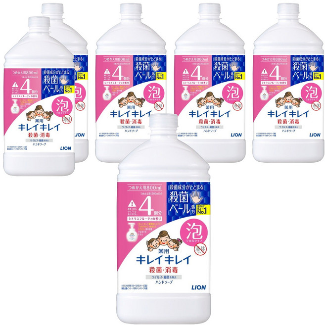 LION 獅王 趣淨 泡沫洗手慕斯補充瓶 柑橘香, 800ml, 6瓶