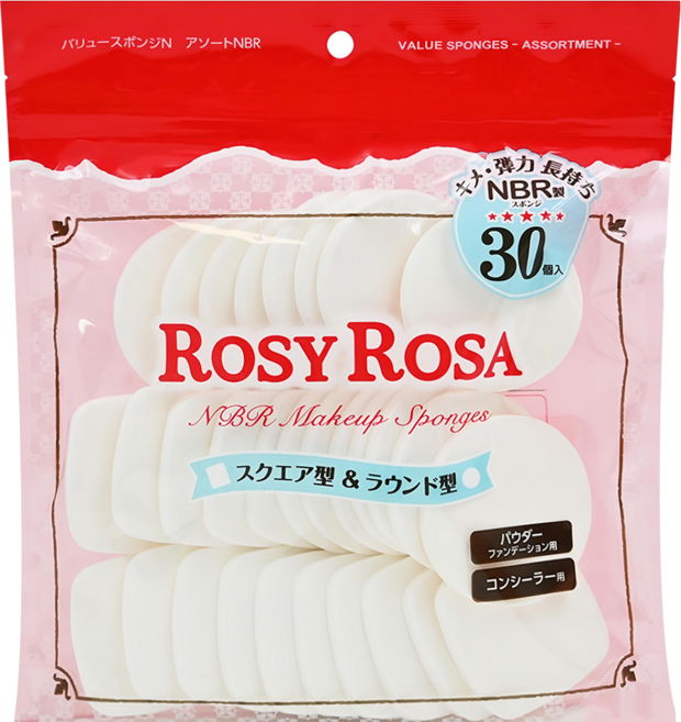 ROSY ROSA NBR 化妝海綿 圓型 & 方型 粉底/遮瑕用 30個入, #845528, 1包