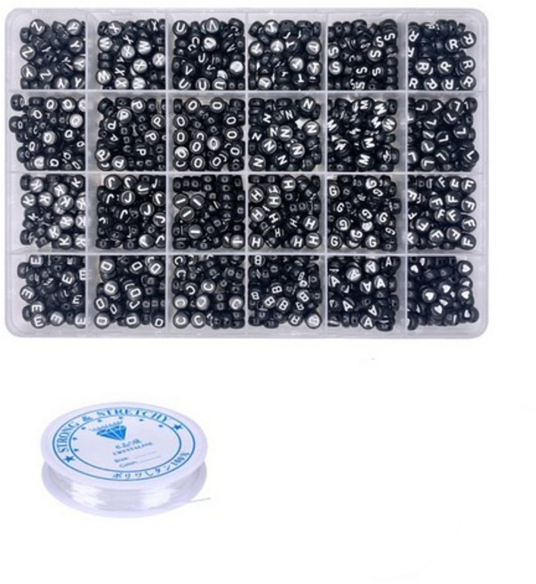 리니팜 A to Z 원 알파벳 비즈 세트, 블랙, 1세트