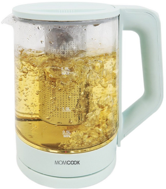 맘쿡 유리 전기 티포트 1.8L, DMK-018G(블루)