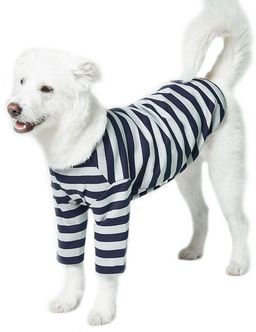 럭키페터 강아지 베이직 스프라이프 티셔츠, 그레이 + 네이비, 1개