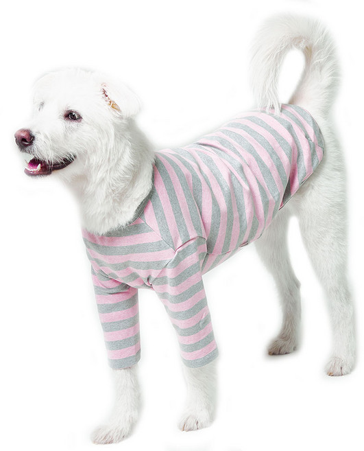 럭키페터 강아지 베이직 스프라이프 티셔츠, 핑크 + 그레이, 1개