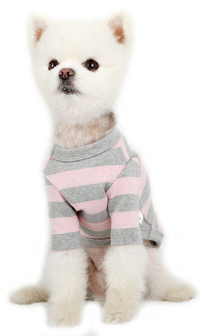 럭키페터 강아지 베이직 스프라이프 티셔츠, 핑크 + 그레이, 1개